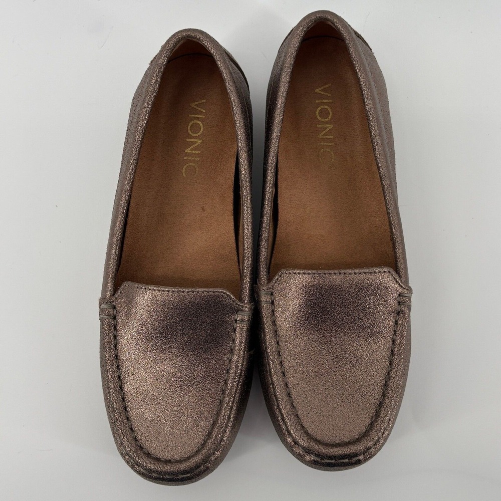 Vionic Debbie Metallic Slip On Moccasin Loafer Brown Women 5 Arch Support NWOB